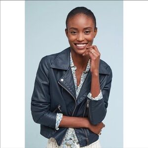 Anthropologie vegan leather jacket (navy)